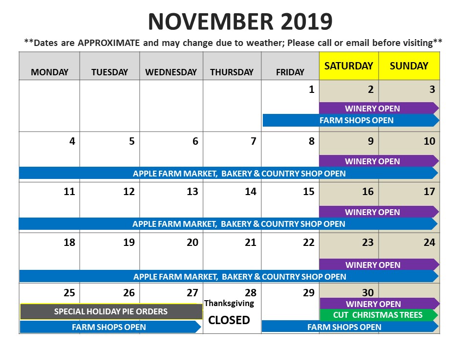 Harvest Calendar Wilkens Fruit Fir Farm